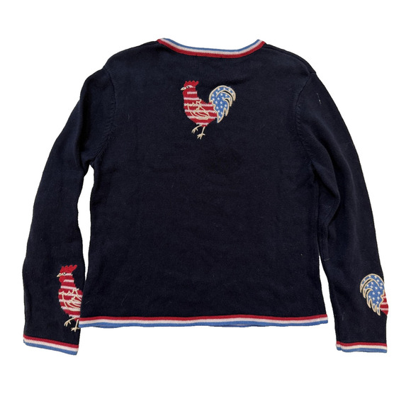 Vintage Rooster Sweater Women MED Navy Blue Red White Patriotic USA Flag Knit - Picture 7 of 7
